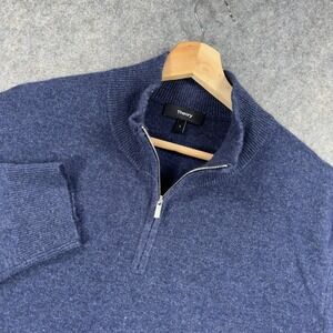 Theory Hilles Sweater Mens Large Blue Cashmere Quarter Zip Mock Neck Pullover